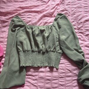 SHEIN Olive Green Smocked Blouse